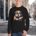 Cute Dog English Bulldog Reading Book Youth Crewneck Sweatshirt