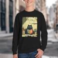 Vintage Japanese Cat Book Lovers Librarian Cat Dad Teacher Youth Crewneck Sweatshirt