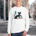 Cat Midcentury With Book And Coffee Atomic Age Mid Century Youth Crewneck Sweatshirt Cat Midcentury With Book And Coffee Atomic Age Mid Century Youth Crewneck Sweatshirt