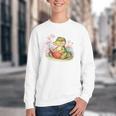 Crocodile Reading Book Watercolor Flowers Kids Youth Crewneck Sweatshirt