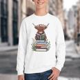 Cute Highland Cow With Book Floral Bookworm Librarian Book Youth Crewneck Sweatshirt