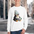 Cute Penguin Reading Book Faux-Crochet Print Youth Crewneck Sweatshirt