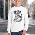 Nerdy Schnauzer Dog Book Lover Glasses Cute Pet For Men Women Kids Youth Crewneck Sweatshirt