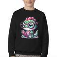 Adorable Book Lover Basilisk With Reading Glasses Cute Youth Crewneck Sweatshirt
