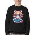 Adorable Book Lover Maine Coon Cat With Reading Glasses Cute Youth Crewneck Sweatshirt