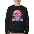 Adorable Book Lover Octopus With Reading Glasses Cute Youth Crewneck Sweatshirt