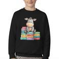 Adorable Donkey With Heart Sitting On Colorful Book Stack Youth Crewneck Sweatshirt