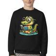 Alligator Reading a Book Animal Youth Crewneck Sweatshirt