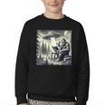 Bigfoot With Alien Reading A Book Bigfoot And UFO Youth Crewneck Sweatshirt