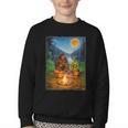 Bigfoot And Alien Reading Books Campfire Halloween Youth Crewneck Sweatshirt Bigfoot And Alien Reading Books Campfire Halloween Youth Crewneck Sweatshirt