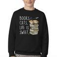 Book Lovers Books Cats Life Is Sweet Cat Lover Youth Crewneck Sweatshirt