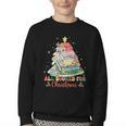 All Booked For Christmas Book Lovers Xmas Tree Lights Youth Crewneck Sweatshirt