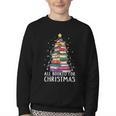 All Booked For Christmas Book Christmas Tree Lights Youth Crewneck Sweatshirt