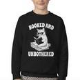 Booked And Unbothered Cat Reading Book Lovers Youth Crewneck Sweatshirt