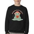 Bookmarks Are For Quitters Frog Reading Book Graphic Youth Crewneck Sweatshirt