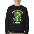 Books Never Go Extinct Reading Dinosaur Bookish Nerdy Youth Crewneck Sweatshirt Books Never Go Extinct Reading Dinosaur Bookish Nerdy Youth Crewneck Sweatshirt