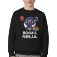 Books Ninja Read Reading Librarian Book Toddler Boys Kids Youth Crewneck Sweatshirt