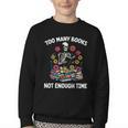 Too Many Books Not Enough Time Skeleton Flowers Reader Youth Crewneck Sweatshirt
