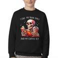 I Like My Books Spicy And My Coffee Icy Skeleton Youth Crewneck Sweatshirt I Like My Books Spicy And My Coffee Icy Skeleton Youth Crewneck Sweatshirt