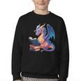 Bookworm Book Lover Women Girls Dragon Reading Youth Crewneck Sweatshirt