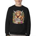 Bookworm Cute Highland Cow Reading Book Youth Crewneck Sweatshirt