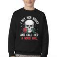 I Buy Her Books And Call Her A Good Girl Skull Rose Bookworm Youth Crewneck Sweatshirt