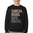 Camera Books Cats And Coffee Lover Photography Men Women Youth Crewneck Sweatshirt