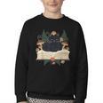 Cat On Open Book Mushrooms Ferns Dark Academia Youth Crewneck Sweatshirt