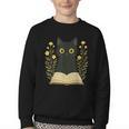 Cat Reading Book Flowers Youth Crewneck Sweatshirt