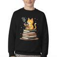 Cat Reading Books Youth Crewneck Sweatshirt