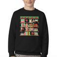 Christmas Cat Santa Bookshelves Book Lover Reader Youth Crewneck Sweatshirt