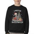 Christmas Outfit I Prefer Halloween Book Reading Skeleton Youth Crewneck Sweatshirt
