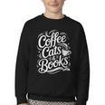Coffee Cats & Books Reading Book Lover Reader Youth Crewneck Sweatshirt