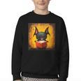 Colorful Sketch Oil Painting Of A Bat Reading Book Youth Crewneck Sweatshirt
