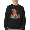 Cozy Gingerbread Christmas Reading Book Xmas Snowflakes Fall Youth Crewneck Sweatshirt