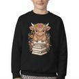Cute Baby Highland Cow Reading Book Librarian Bookworm Youth Crewneck Sweatshirt