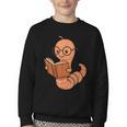 Cute Bookworm Worm Reading Book Glasses Nerdy Youth Crewneck Sweatshirt