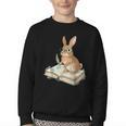 Cute Bunny Reading Book Glasses Bookworm Youth Crewneck Sweatshirt