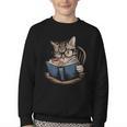Cute Cat Reading Books With Tea Youth Crewneck Sweatshirt Cute Cat Reading Books With Tea Youth Crewneck Sweatshirt