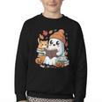 Cute Cozy Ghost Reading With Cat Book Lover Autumn Fall Youth Crewneck Sweatshirt Cute Cozy Ghost Reading With Cat Book Lover Autumn Fall Youth Crewneck Sweatshirt