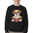 Cute Dog Boxer Reading Book Youth Crewneck Sweatshirt