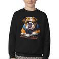 Cute Dog English Bulldog Reading Book Youth Crewneck Sweatshirt