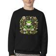 Cute Floral Frog Book Reading Youth Crewneck Sweatshirt