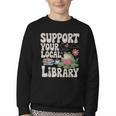 Cute Frog Support Your Local Library Librarian Book Lover Youth Crewneck Sweatshirt