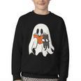Cute Ghost Cat Reading Book Spooky Season Halloween Costume Youth Crewneck Sweatshirt