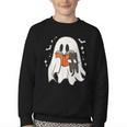 Cute Ghost Reading Book Spooky Season Halloween Costume Kids Youth Crewneck Sweatshirt