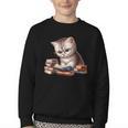 Cute Kitten Bookworm Adorable Cat With Glasses Reading Book Youth Crewneck Sweatshirt Cute Kitten Bookworm Adorable Cat With Glasses Reading Book Youth Crewneck Sweatshirt