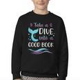 Cute Mermaid Librarian Teacher Dive Into A Good Book Reading Youth Crewneck Sweatshirt