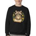 Cute Raccoon Reading Book Flowers Floral Youth Crewneck Sweatshirt Cute Raccoon Reading Book Flowers Floral Youth Crewneck Sweatshirt