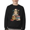 Cute Reading Chicken With Glasses Books Bookworm Reader Book Youth Crewneck Sweatshirt
